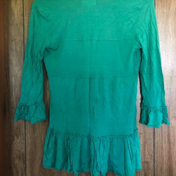 Free People Embroidered Morning Light Ruffle Tunic RARE GREEN - Picture 5 of 5